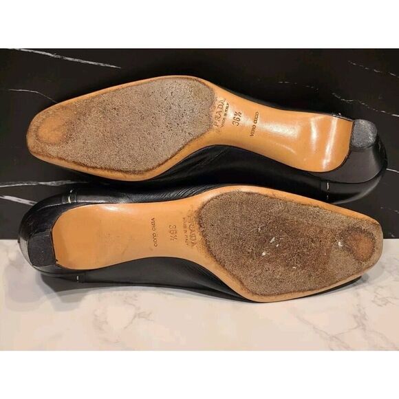 PRADA Ladys Shoes Black Leather Big Stitch Kitten Block Heels Quiet Luxury | 36½ - Picture 11 of 16